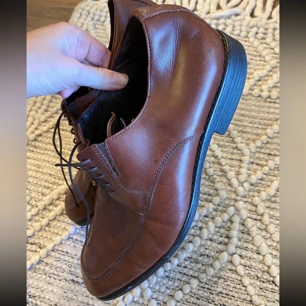 Men's Sz 10 JOHNSTON & MURPHY Lace up Oxford Shoes Brown Dark Mahogany‎ Color